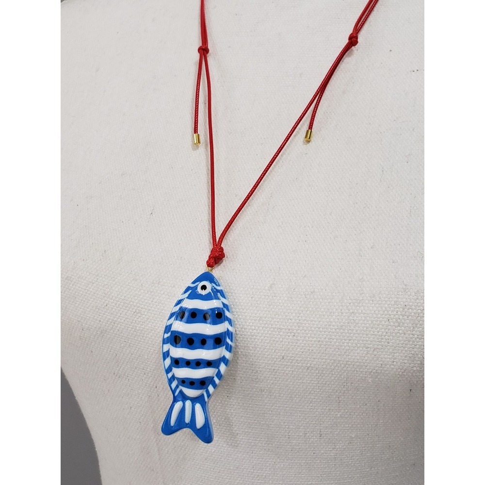MAYAMAR ADJUSTABLE Red CORD NECKLACE FISH STRIPED BLUE WHITE Nautical coastal